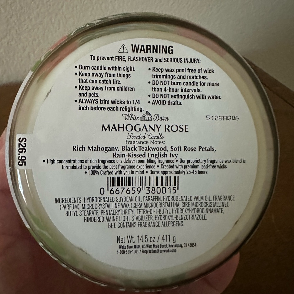 NEW bath and body works MAHOGANY ROSE 3 wick candle NEW - Picture 3 of 3